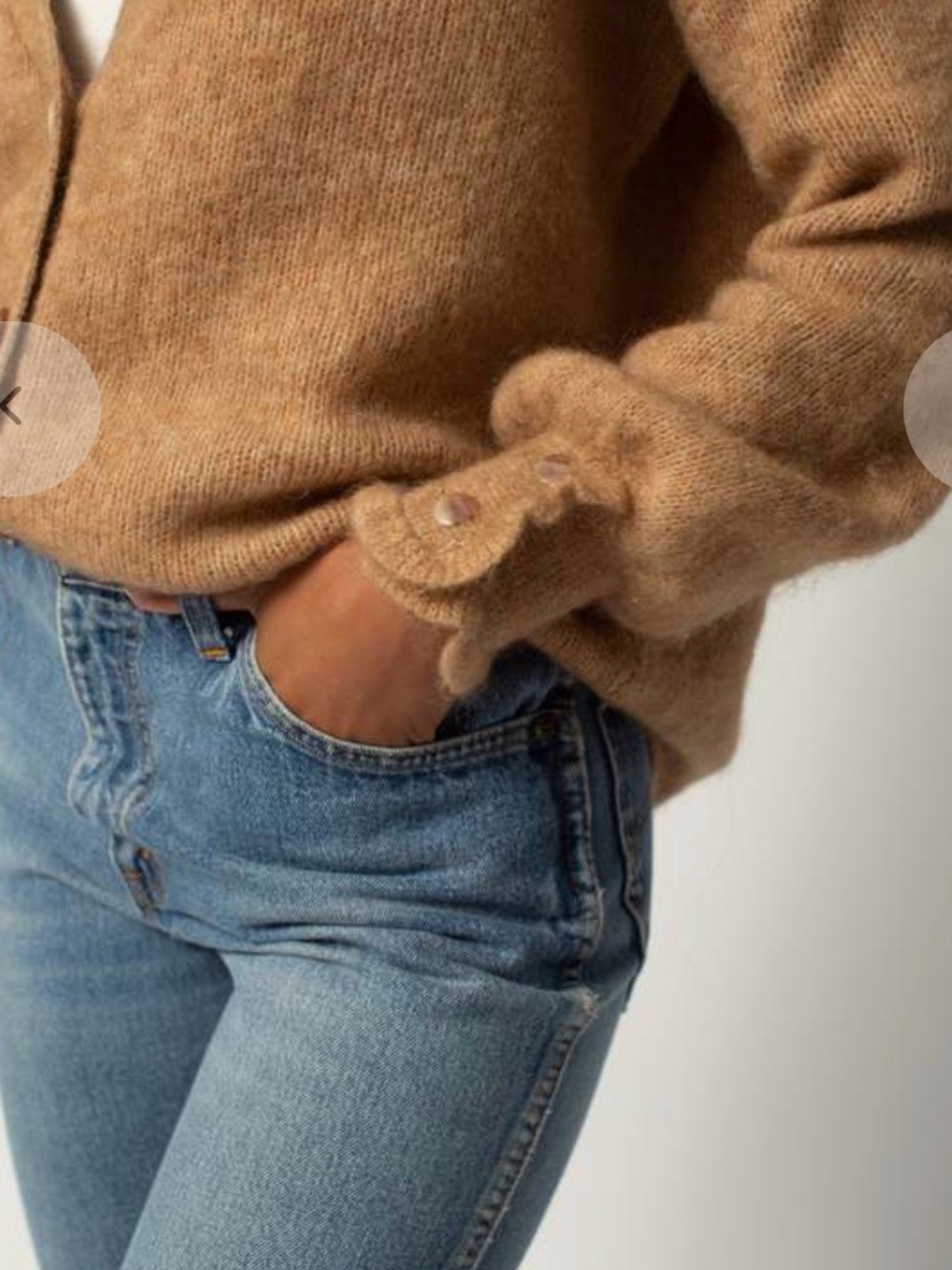 LA MAILLE SEZANE Womens XXL V Neck Button Mia Cardigan Sweater Camel Mohair Wool - Picture 8 of 16